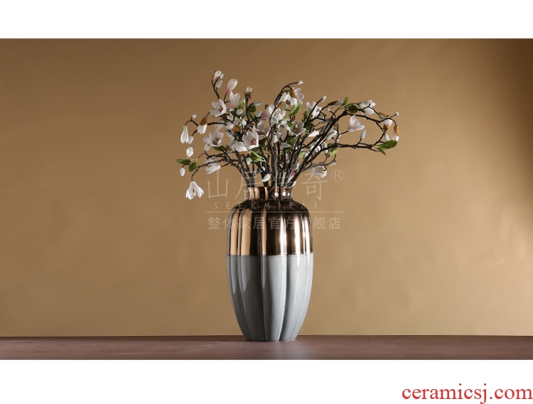 Modern Chinese ceramic dry flower vase furnishing articles creative living room flower arranging flower implement fine expressions using the long neck dahlia by bottle - 540121893875