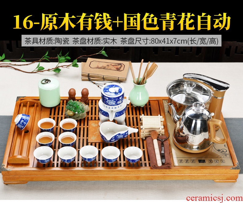 Besides beautiful pavilion tea set suits domestic half automatic lazy kung fu ceramic teapot tea tea tray cups of tea