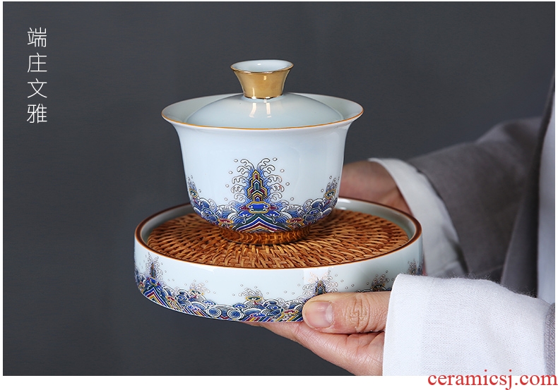 Auspicious edge porcelain enamel painted tureen large three teacup saucer only make tea cup pot of white porcelain kung fu tea set