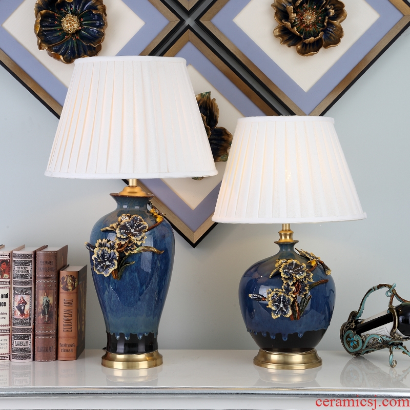 New Chinese style colored enamel lamp sitting room luxury type copper all ceramic lamp is acted the role of creative villa of bedroom the head of a bed