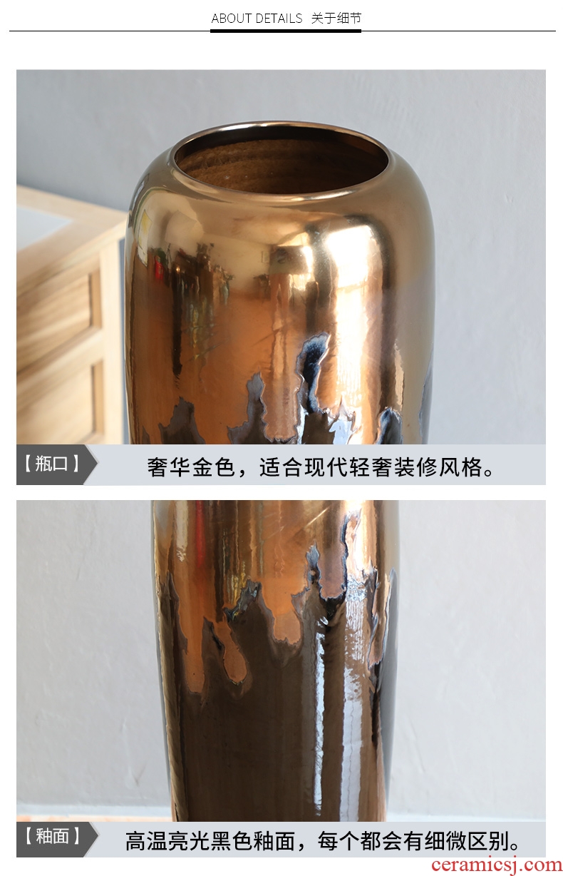 Chinese style restoring ancient ways of large vases, ceramic furnishing articles pottery sitting room hotel decoration flower arranging dried flowers thick ceramic bottle - 599541203332