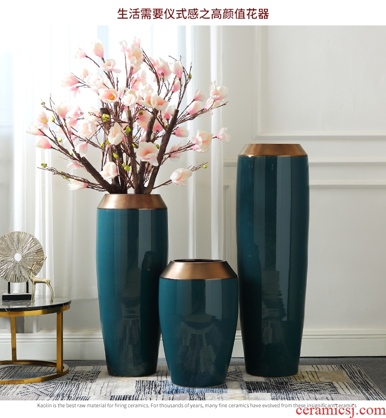 Chinese style household ceramics high porch decorate sitting room ground vase hydroponics simulation big dry flower Nordic decorative furnishing articles - 600317618219