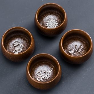 Variable set silver temmoku light hand inlaid dragon cup master cup single cup small ceramic bowl kung fu tea tea cup
