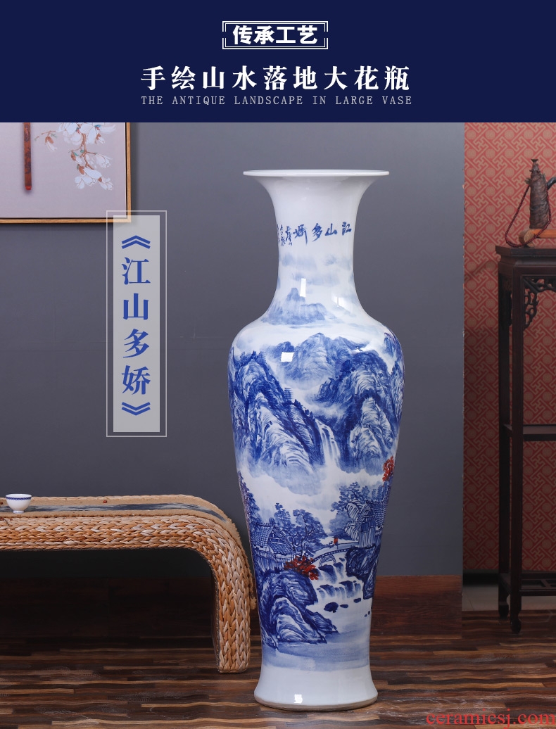 Jingdezhen ceramic big hand blue and white porcelain vase furnishing articles sitting room ground large Chinese TV ark beside ornaments - 585183258828