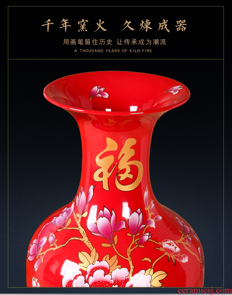 Jingdezhen ceramics powder enamel peony flowers precious gourd of large vases, modern Chinese style household furnishing articles - 592210914326