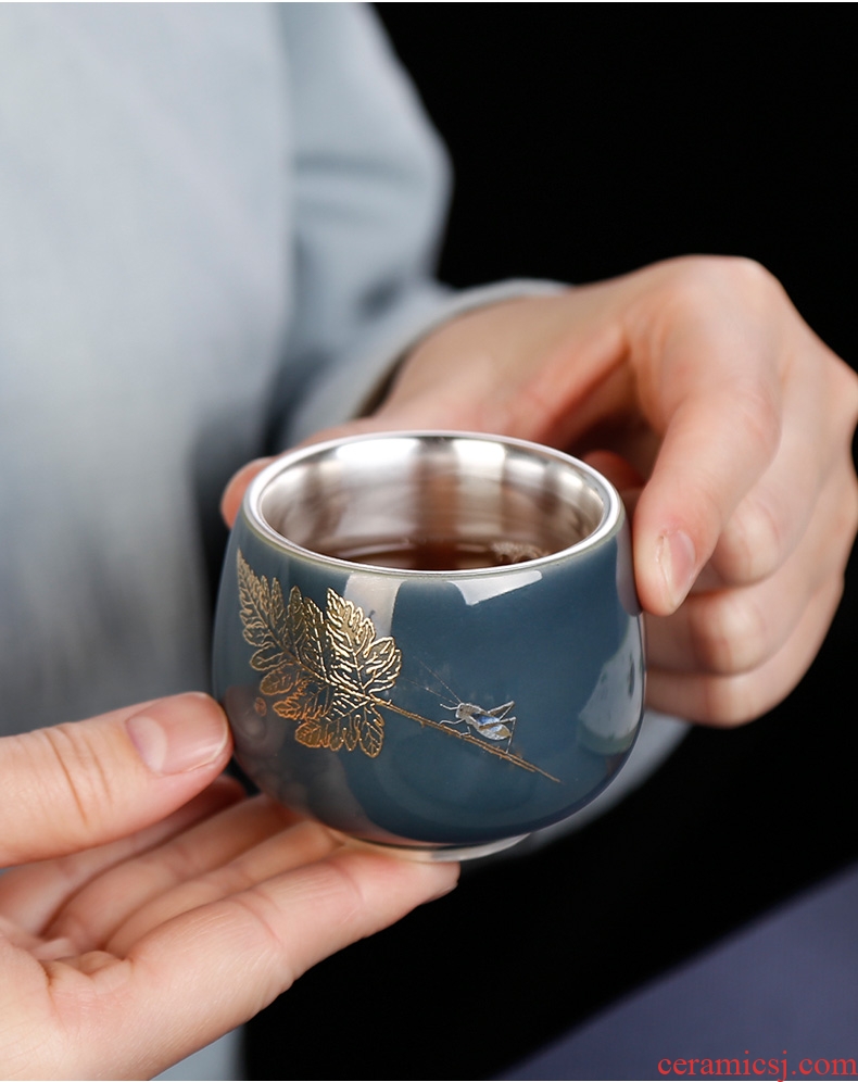 Tasted silver gilding silver cup cup large master cup single cup kung fu tea tea set, sample tea cup individual household ceramics