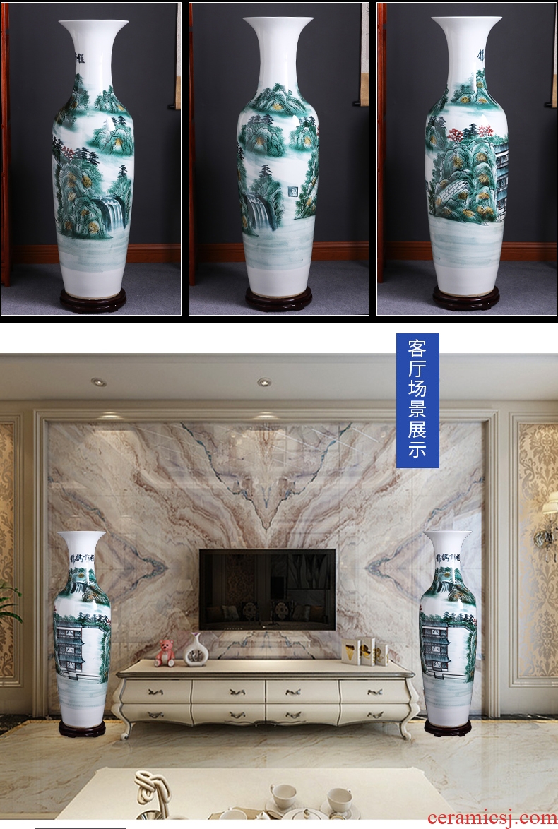 Jingdezhen big hand paint ceramic vase furnishing articles sitting room be born Chinese celadon decoration hotels high - grade decoration - 599884028140