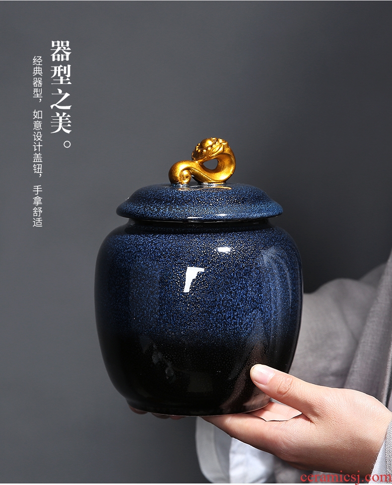 Auspicious edge caddy fixings ceramic large red glaze, a kilo is installed seal storage POTS of tea packaging household