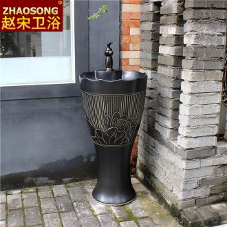 New Chinese style floor ceramic household one pillar basin sinks outdoor toilet lavabo restoring ancient ways is the balcony
