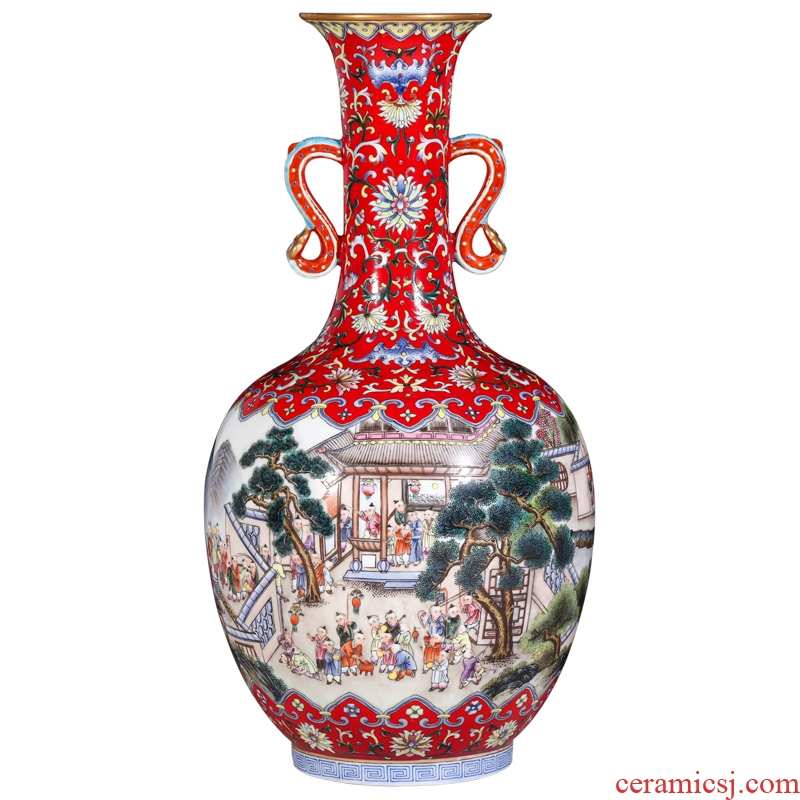 Archaize colored enamel medallion the ancient philosophers filled with a pair of jingdezhen ceramic vases, antique collection of Chinese style furnishing articles