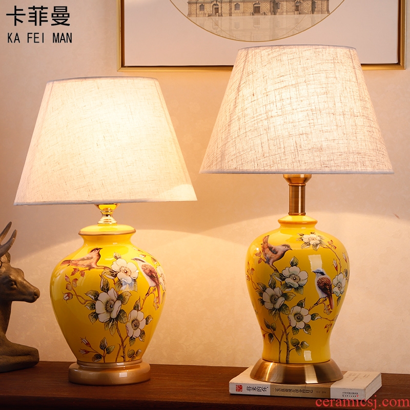 Ceramic lamp American bedroom living room study of new Chinese style restoring ancient ways European - style decorative lamps and lanterns is I warm bedside lamp