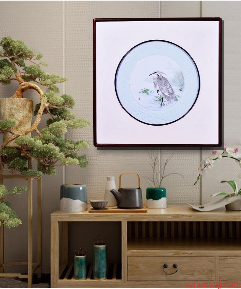 Jingdezhen ceramics hand-painted egrets porcelain plate painting sitting room adornment wall hanging picture of new Chinese style porch home furnishing articles