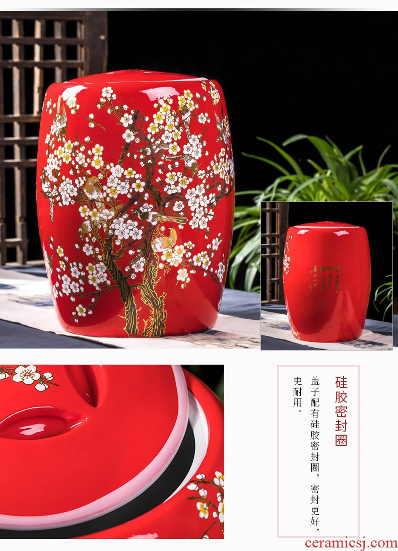 Jingdezhen ceramic barrel with cover sealed container insect-resistant can save box meter 20 jins home small 10 jins ricer box
