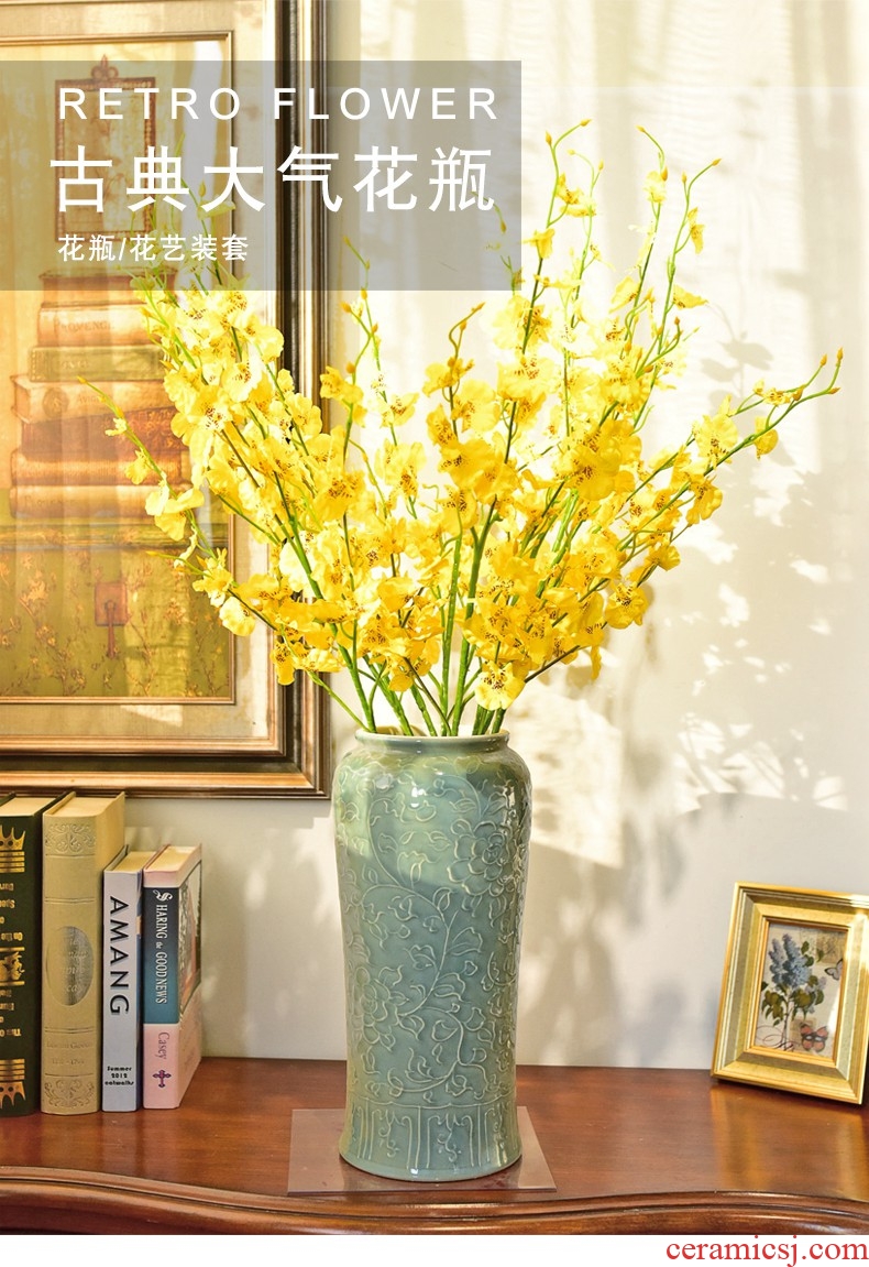 New Chinese style ceramic vase furnishing articles water living room TV cabinet creative light key-2 luxury three - piece flower arranging flowers between example - 530272876423