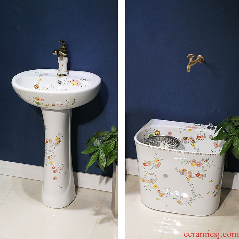 M beautiful art pillar basin one-piece sink basin of archaize floor ceramic lavatory floor type restoring ancient ways