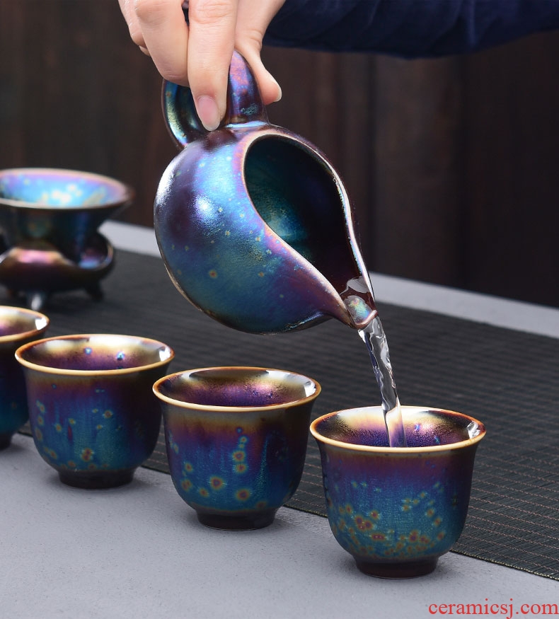 Tao blessing to build light tea set 7 colour red glaze, glaze kiln kung fu tea sets ceramic tea set by the peacock