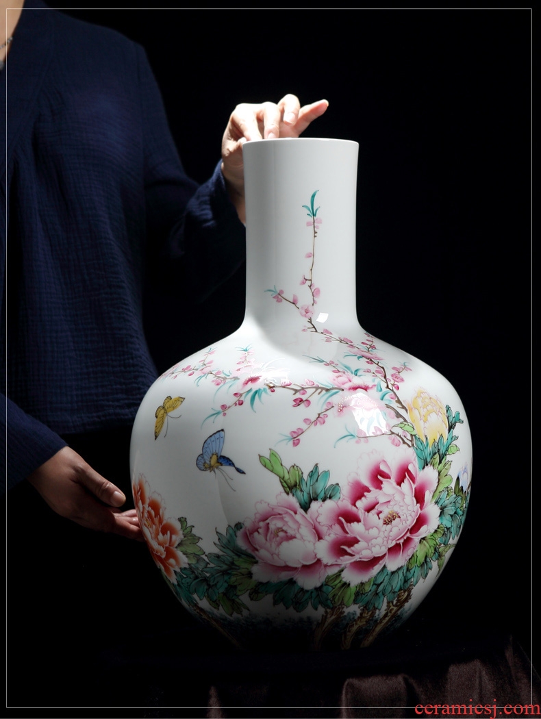 Jingdezhen ceramics big vase hand - made famille rose flower decoration landing name plum the sitting room porch place - 598514214094