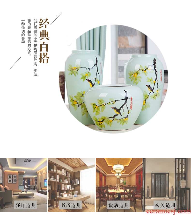 Jingdezhen ceramic hand - made vases, three - piece suit of new Chinese style living room furnishing articles wine handicraft decorative household items