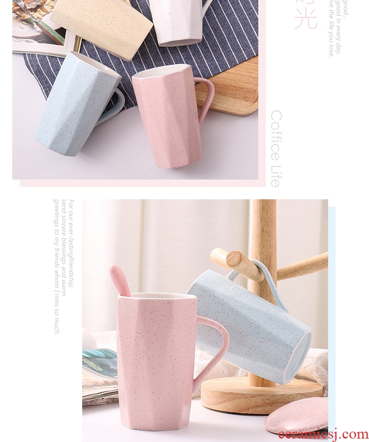 Nordic ceramic cups with cover spoon mug creative couple household contracted color coffee cup gift box set