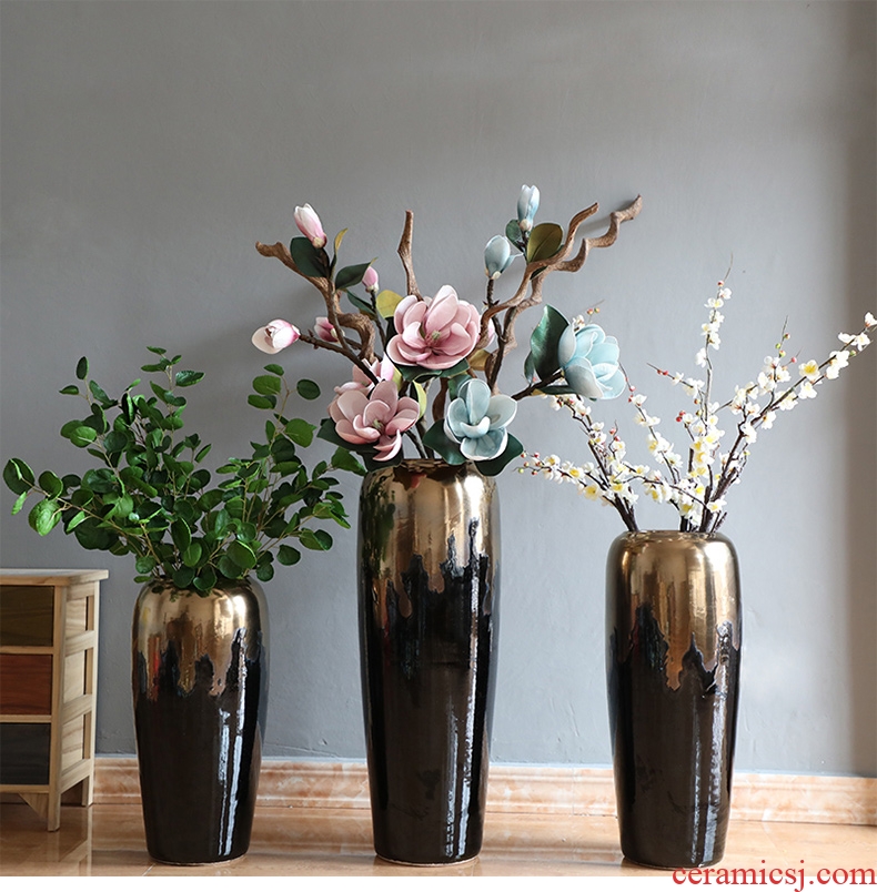 Chinese style restoring ancient ways of large vases, ceramic furnishing articles pottery sitting room hotel decoration flower arranging dried flowers thick ceramic bottle - 599541203332