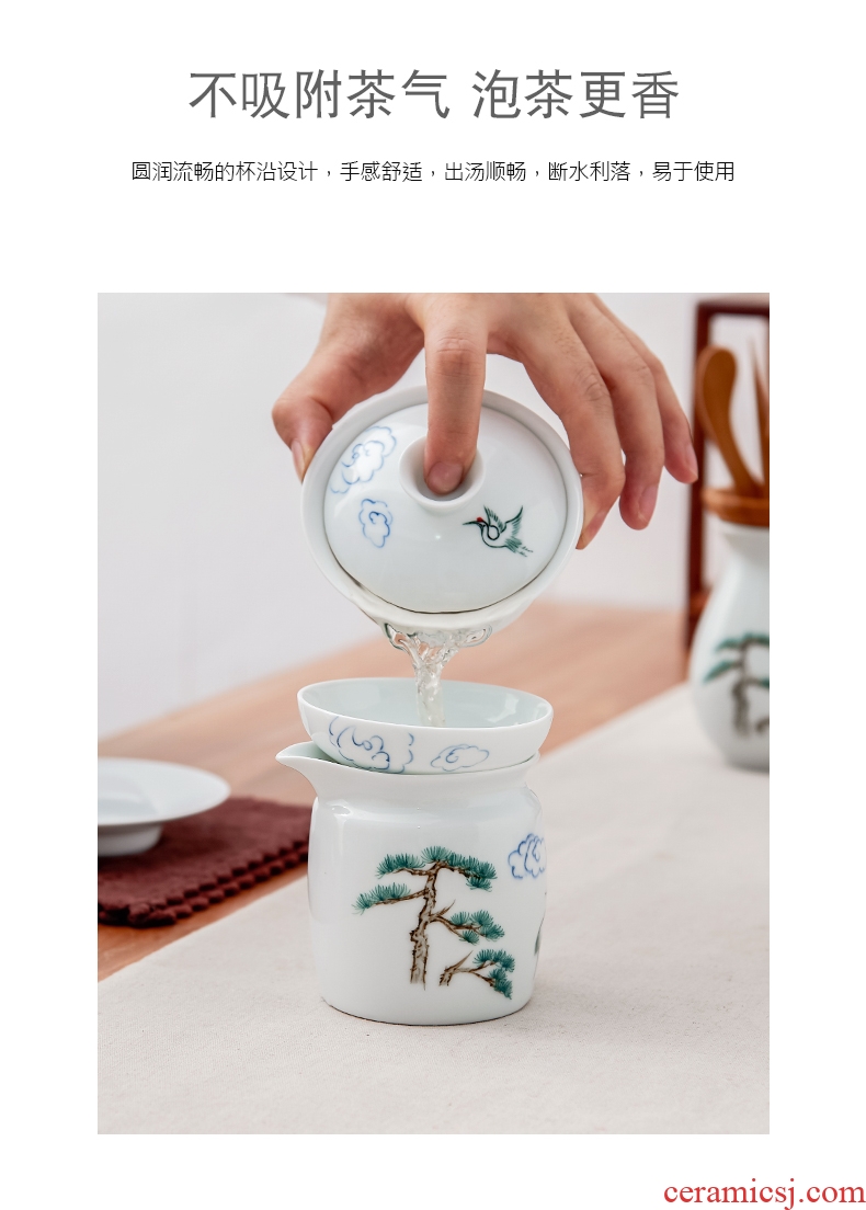 Qiu time ceramic kung fu tea set hand - made tureen tea bowls white porcelain cups three bowl to bowl hand grasp to use contracted