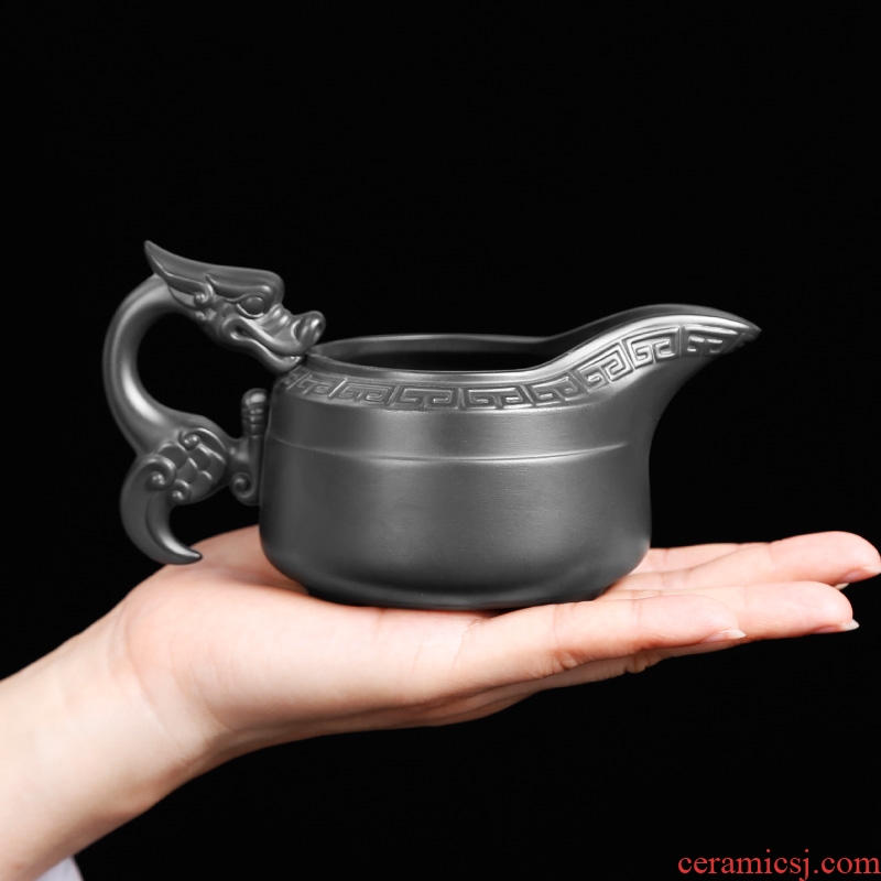 Yixing dark purple sand tea set household pure manual purple clay teapot kung fu tea cups office ceramic restoring ancient ways