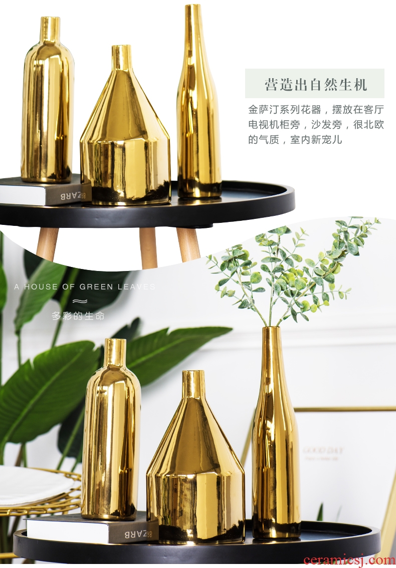 Ins Nordic golden vase ceramic creative furnishing articles flower arranging contracted and I living room table household decorative dried flowers