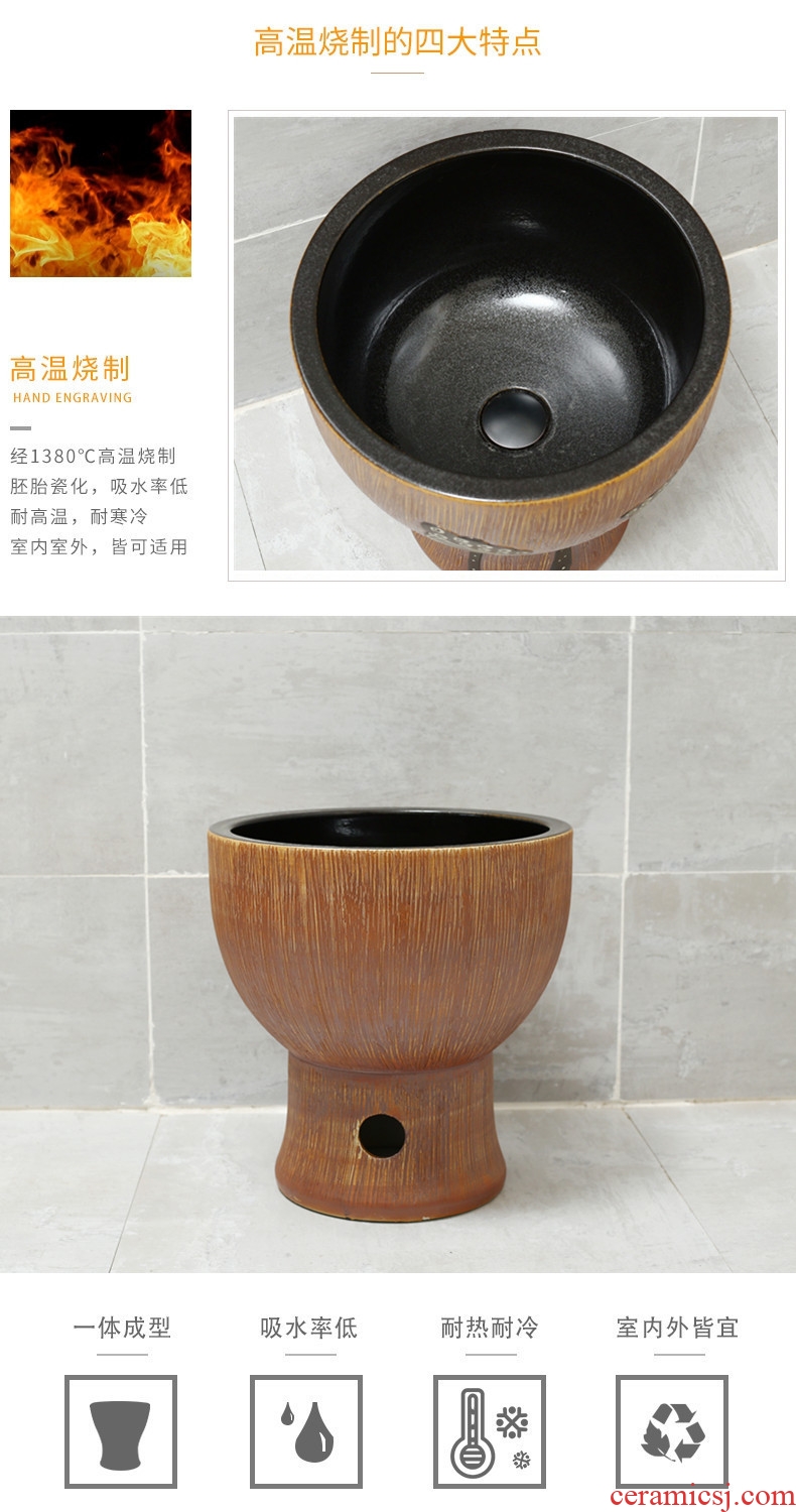 Chinese style restoring ancient ways ceramic conjoined balcony mop pool round mop pool household mop basin outdoor toilet water tank