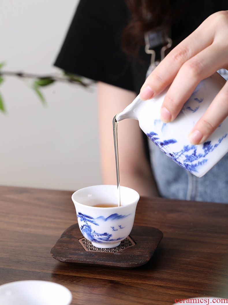 The high time ceramic kunfu tea cups of jade porcelain white porcelain landscape master cup sample tea cup single cup tea bowl