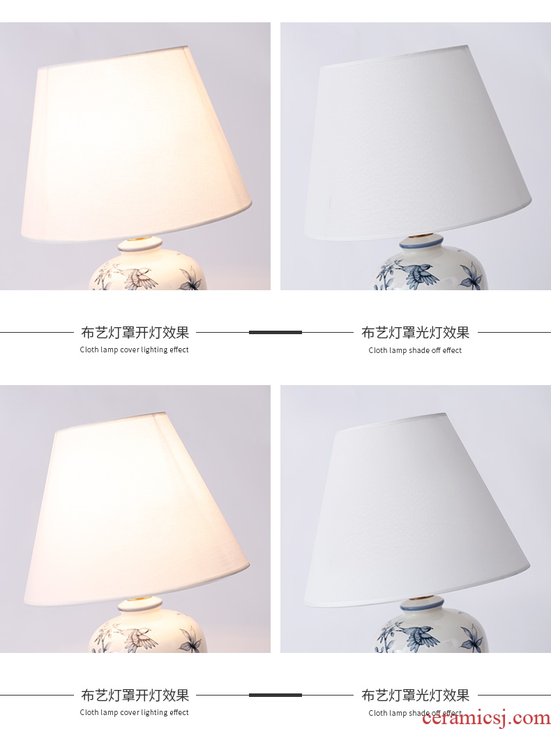 The New Chinese blue and white porcelain lamp classical key-2 luxury vintage American ceramic bedroom the head of a bed lamp is contracted and I sitting room