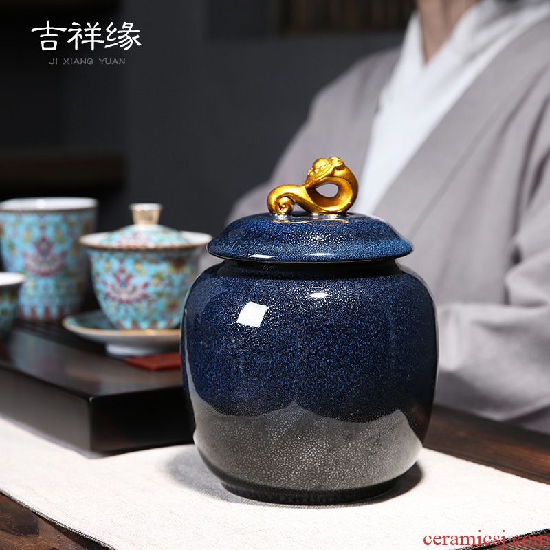 Auspicious edge caddy fixings ceramic large red glaze, a kilo is installed seal storage POTS of tea packaging household