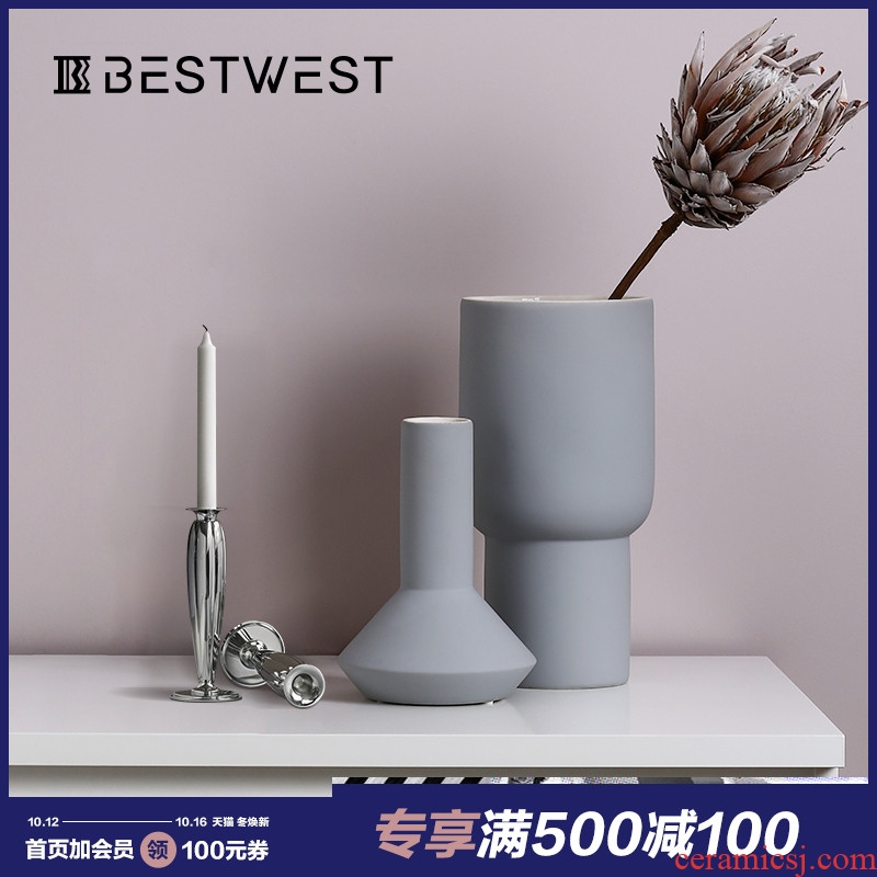 BEST WEST creative ceramic vase furnishing articles morandi light color is boreal Europe style of soft decoration decoration key-2 luxury