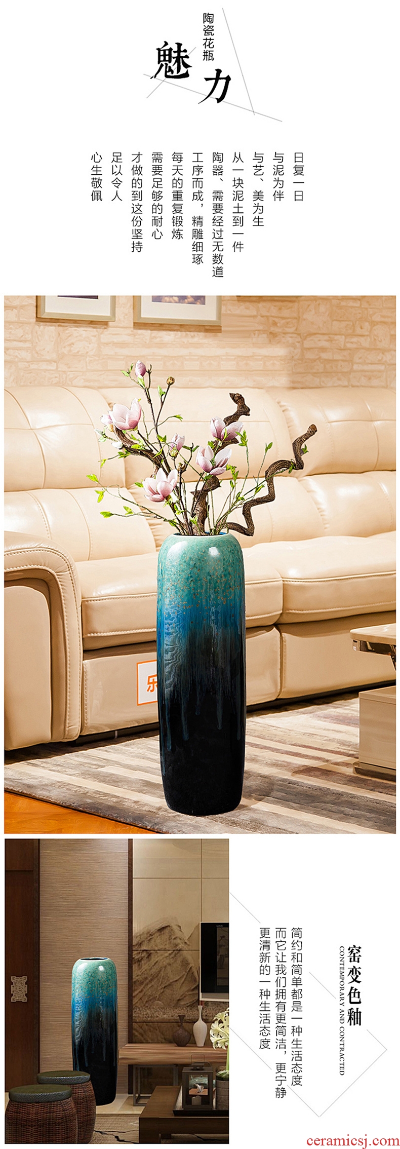 White ceramic dry flower vases, large sitting room flower arranging flower implement Nordic light key-2 luxury household wind dermatoglyph up phnom penh vase - 597480236814