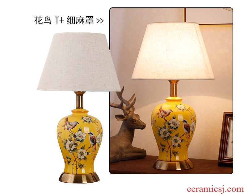 Ceramic lamp American bedroom living room study of new Chinese style restoring ancient ways European - style decorative lamps and lanterns is I warm bedside lamp