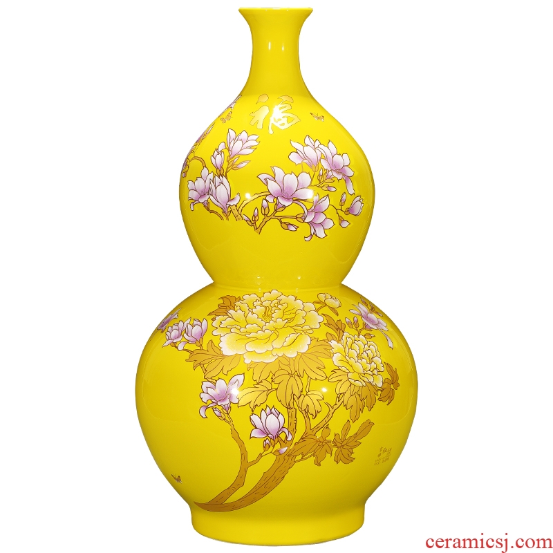 Jingdezhen chinaware bottle gourd vase China red and yellow Chinese Angle several furnishing articles home decoration large living room