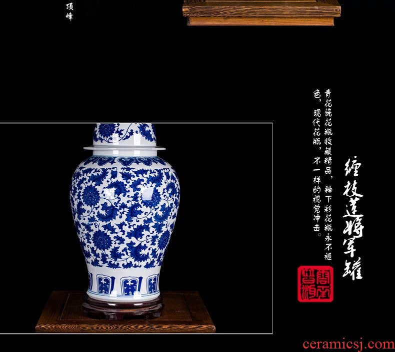 Continuous grain of jingdezhen ceramic general large as cans of blue and white porcelain vase modern vogue to live in the living room