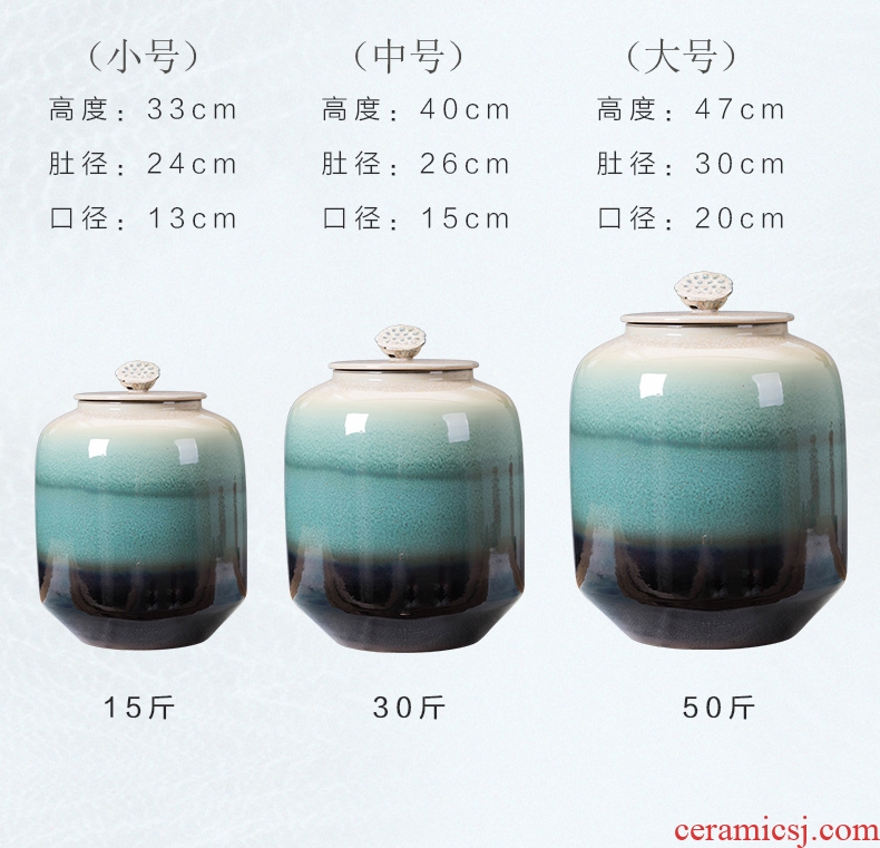 Jingdezhen ceramic barrel rice bucket 50 jins home 20 jins storage bins with cover seal insect-resistant moistureproof ricer box