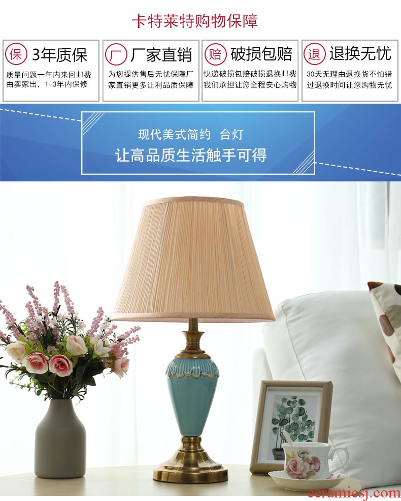 American desk lamp lamp of bedroom the head of a bed contracted and I ceramic move remote control warm light sweet and romantic wedding room decoration