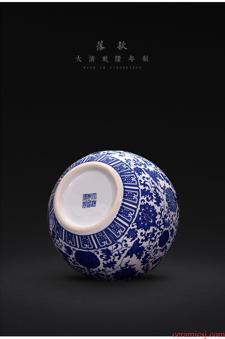 Jingdezhen ceramic antique qianlong large blue and white porcelain vase furnishing articles flower arranging new Chinese style living room decoration craft gifts - 581678511953