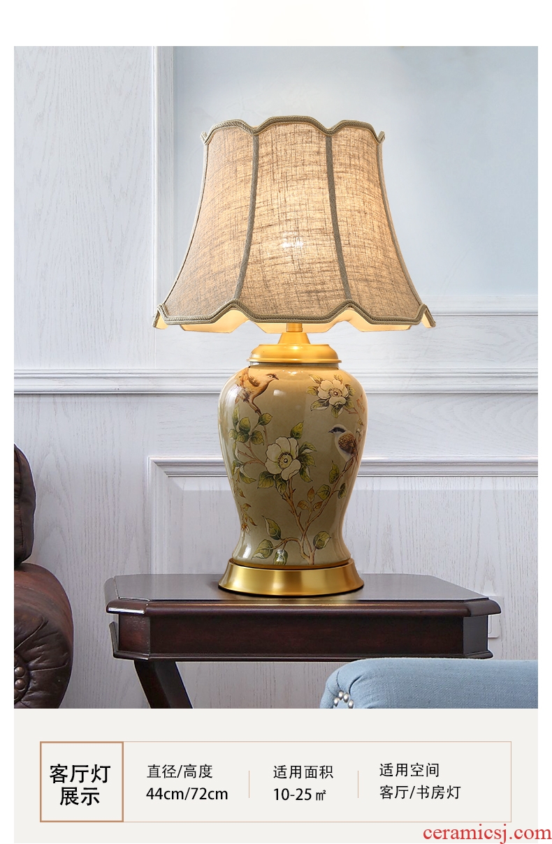 The Desk lamp of bedroom the head of a bed lamp sitting room corner several European rural new Chinese style restoring ancient ways American key-2 luxury full copper ceramic lamp