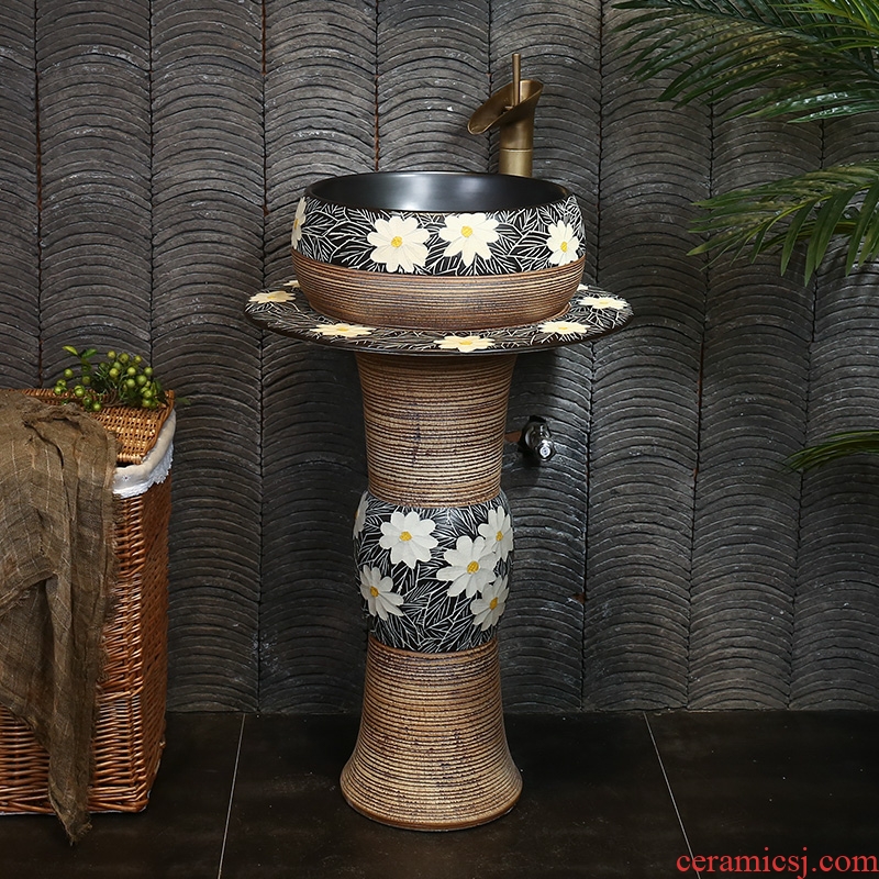 Outdoor art pillar basin of Chinese style restoring ancient ways of archaize ceramic lavatory basin vertical lavabo one-piece column basin