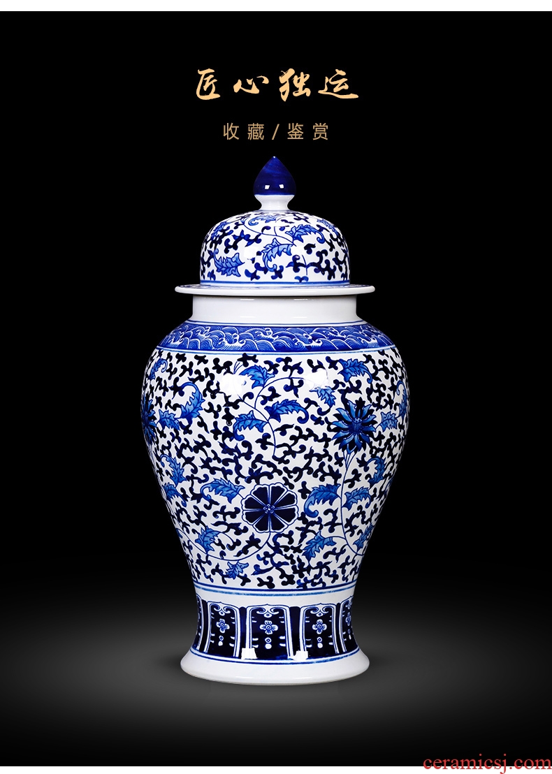 Jingdezhen blue and white porcelain ceramic vases, antique large flower arrangement of Chinese style living room TV cabinet home decoration furnishing articles - 600938722049