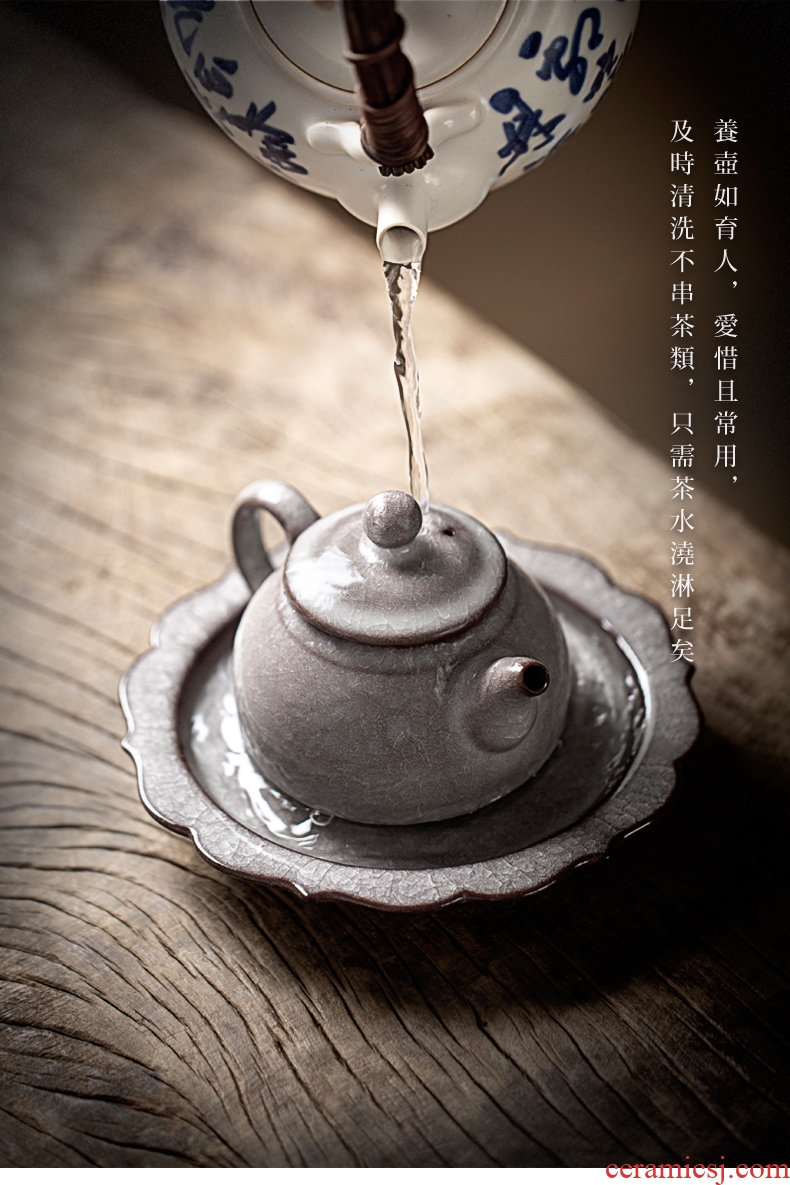 Ceramic manual small brother single pot of longquan celadon kiln tire iron teapot tea ice crack, home of kung fu tea set