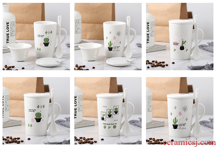 New separation of tea cups with filtering cup office contracted lovely ceramic mug with spoon set