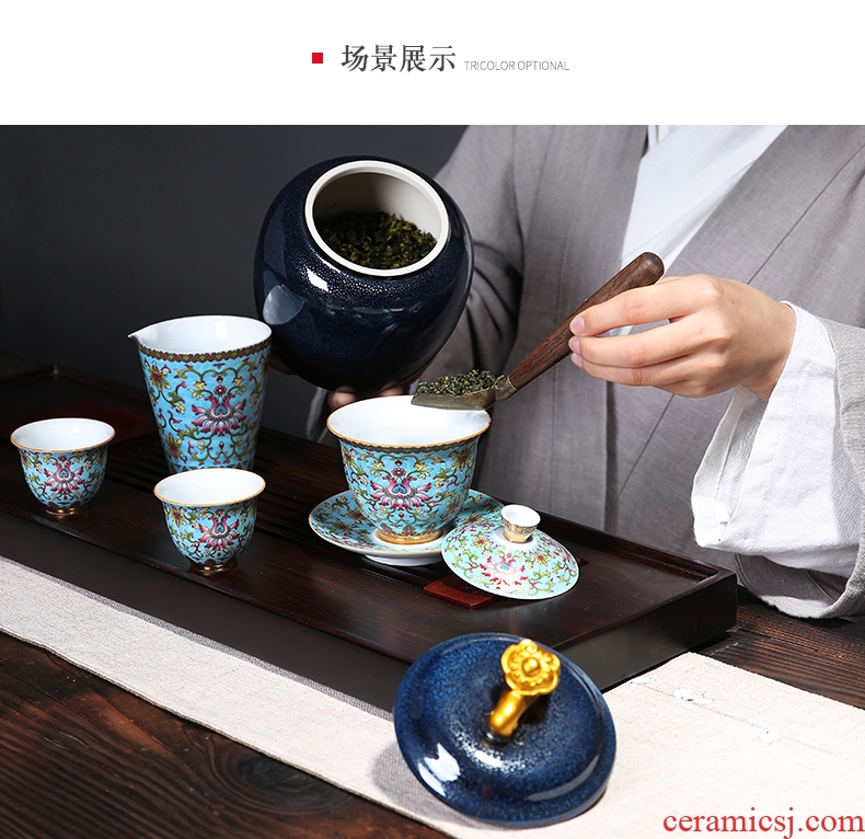 Auspicious edge caddy fixings ceramic large red glaze, a kilo is installed seal storage POTS of tea packaging household