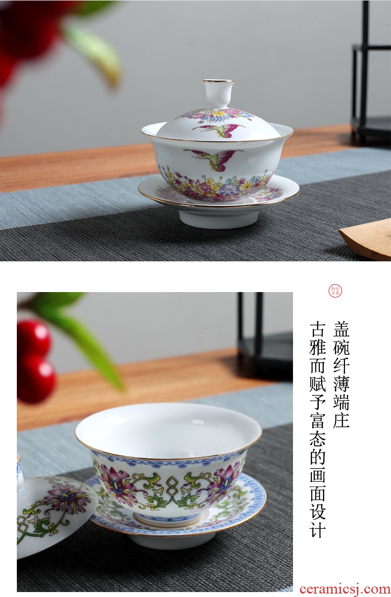 DH jingdezhen archaize home of kung fu tea set a complete set of ceramic powder enamel tureen teapot teacup office