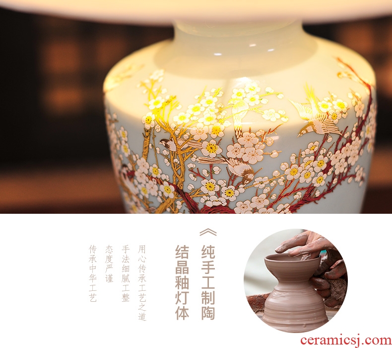 LED lamp All copper ceramic desk lamp of bedroom the head of a bed creative move hand - made painting of flowers and a sitting room, a study of new Chinese style lamp