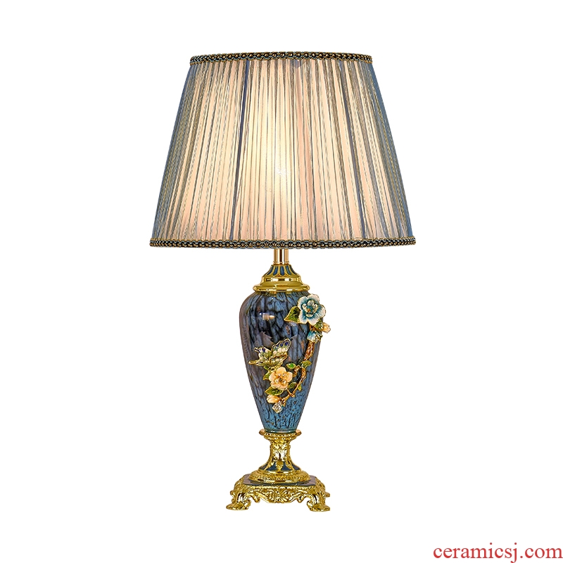American retro full copper colored enamel lamp European - style key-2 luxury study creative ceramic marriage of bedroom the head of a bed room living room