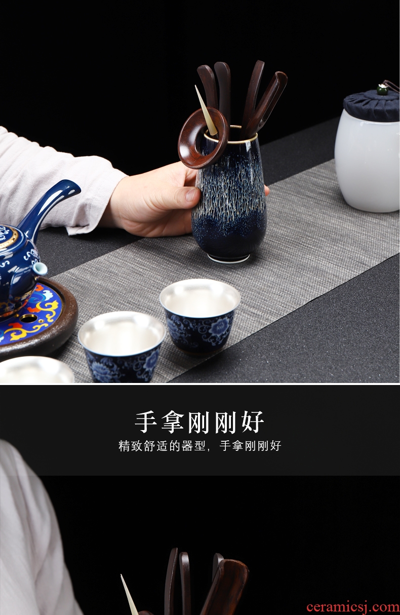 Recreational product obsidian become tea tin ceramic tea red glaze, 6 gentleman ebony kung fu tea tea tray accessories kit