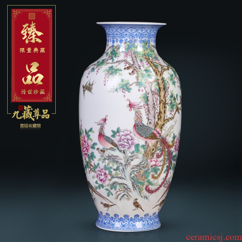 Jingdezhen ceramics hand-painted birds pay homage to the king the vase Chinese sitting room porch TV flower arranging decoration as furnishing articles
